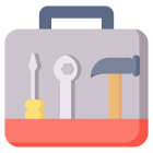 Icon of a toolbox with tools, including a screwdriver, wrench, and hammer, representing the need for the right tools for furniture assembly.